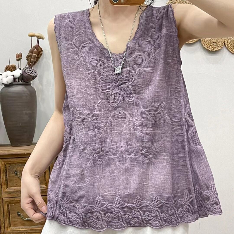 Vintage Plain Jacquard Weave Tank Top