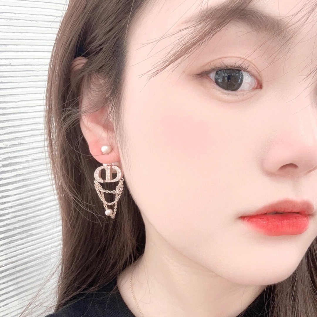 Dior triple tassel double bead earrings