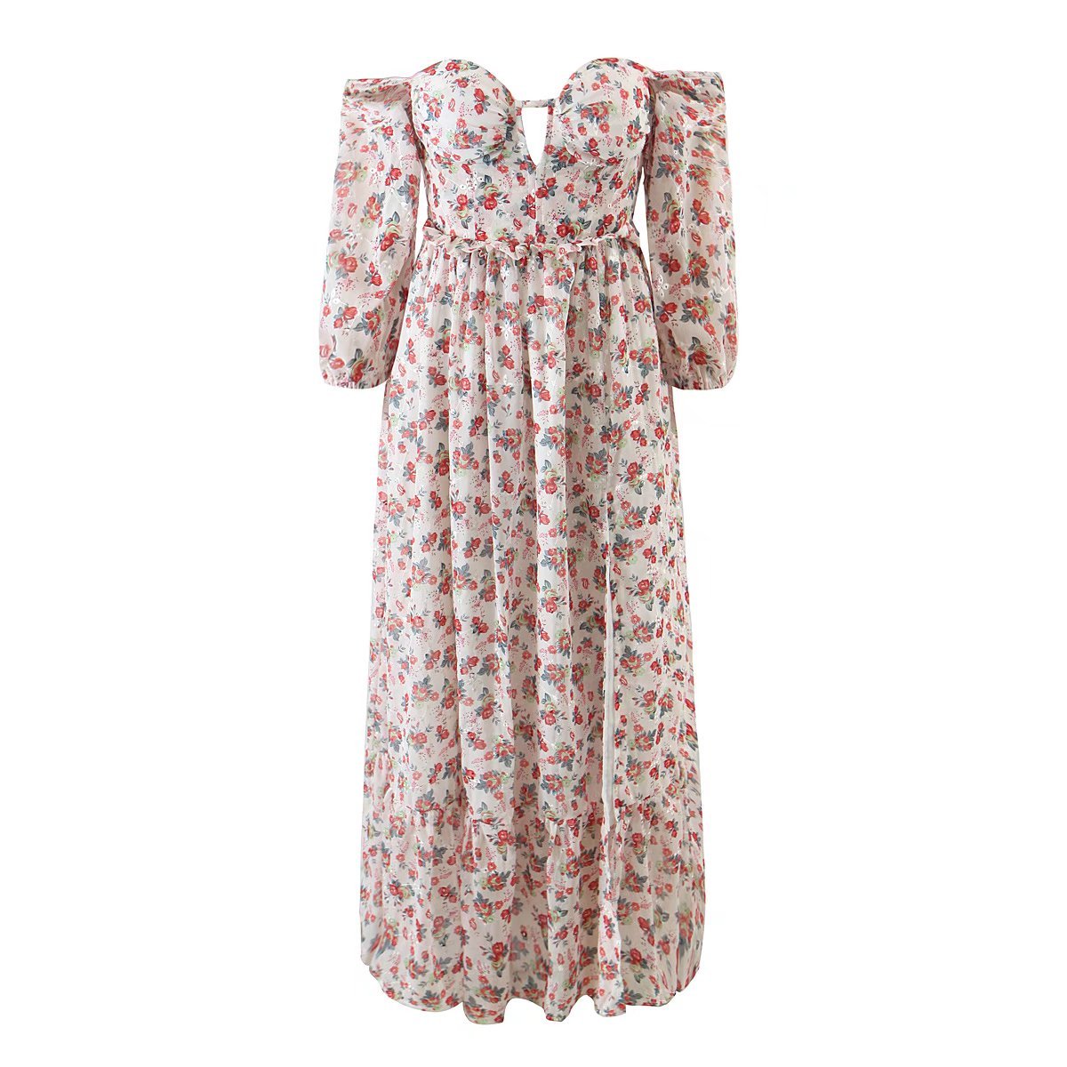 One-Shoulder and Two-Shoulder Long-Sleeved Resort-Style Maxi Dress