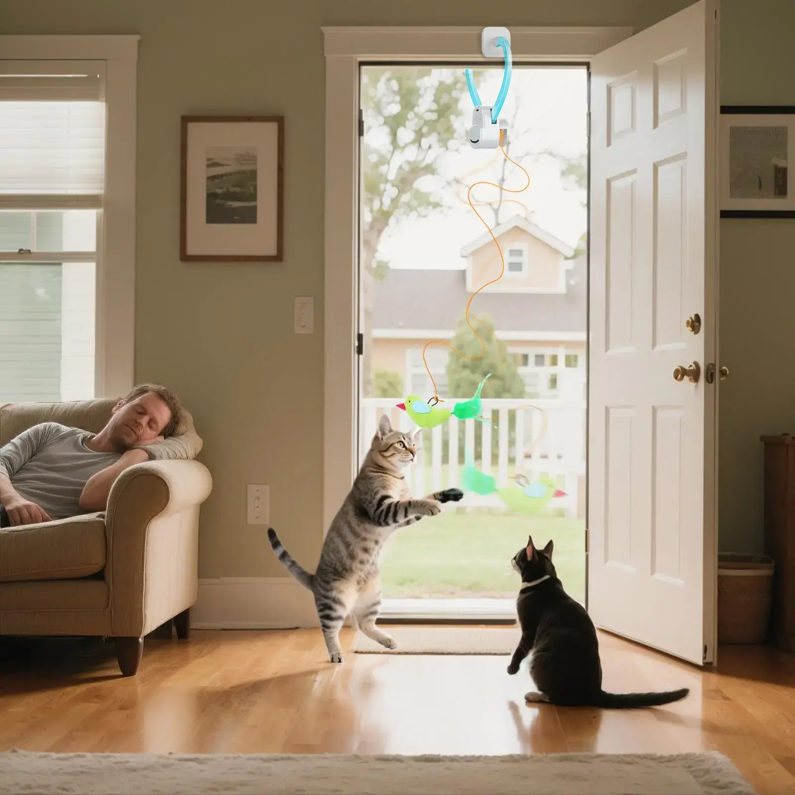 Interactive Cat Toy for Indoor Cats - Best Kitten & Adult Cat Enrichment Stimulation Toy with Electric Flying Bird Feather Wand