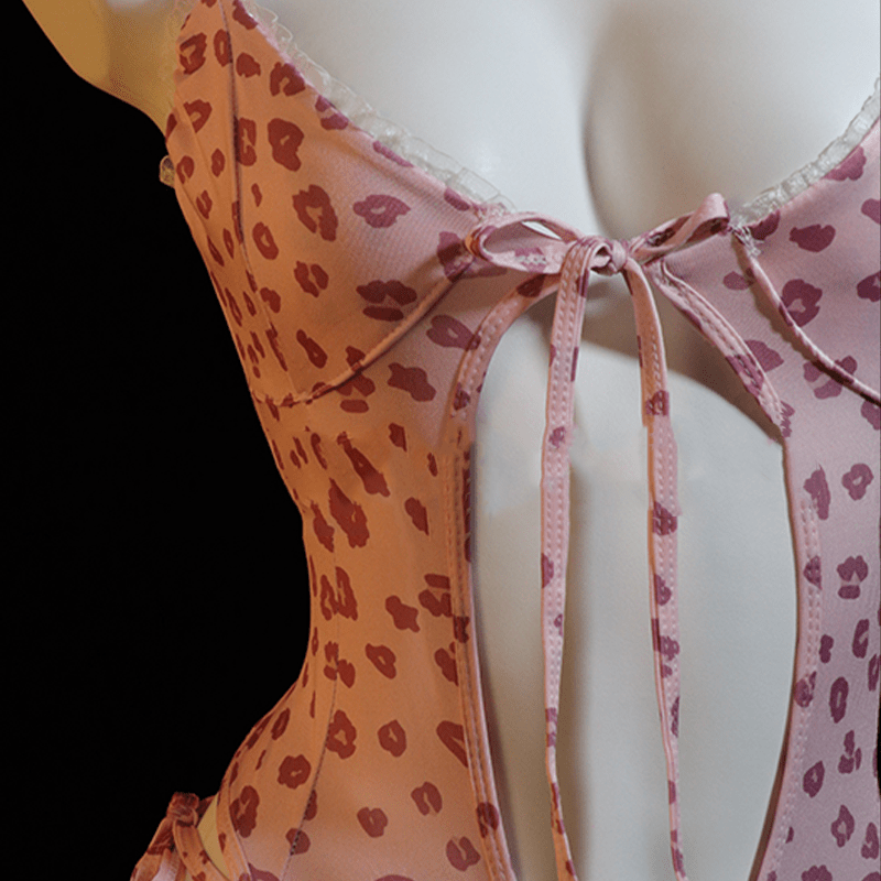 Bunny Leopard Print Hollow Out Jumpsuit Lingerie