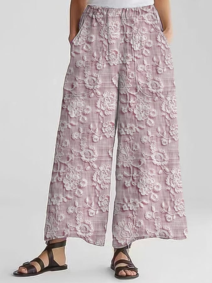 Women's Casual Floral Embroidery Print Pants (With Pockets)