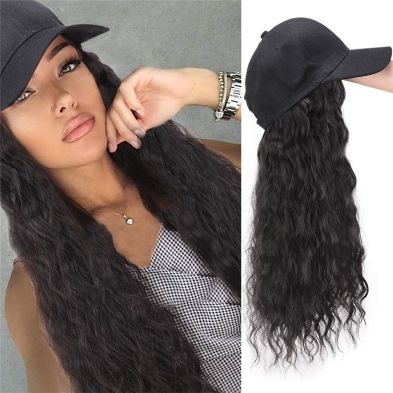 Luna wigs Synthetic Long Wave Baseball Cap with Hair
