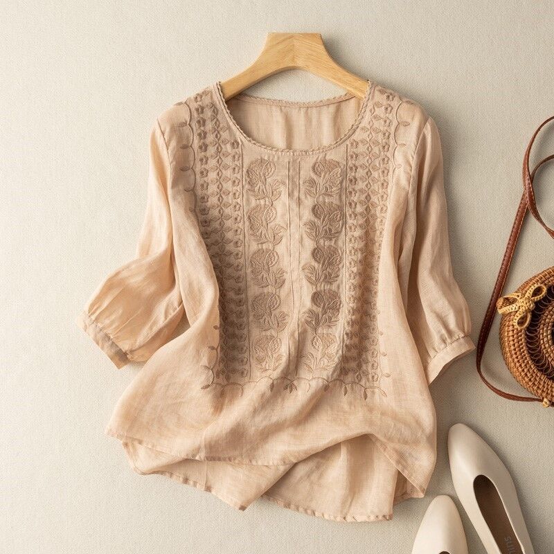 Vintage Embroidered Round Neck T-Shirt