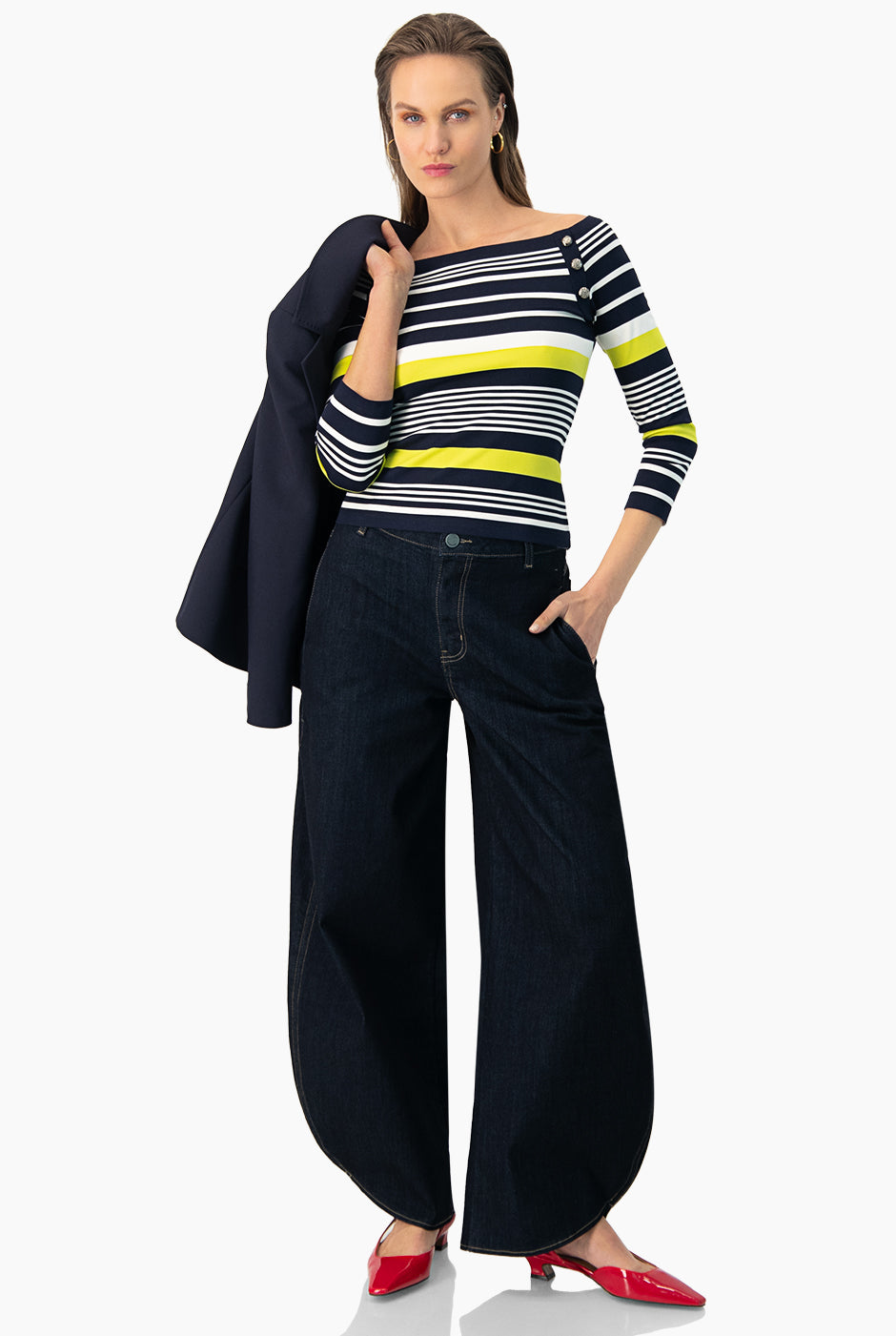 Blusa de rayas y de hombro caido