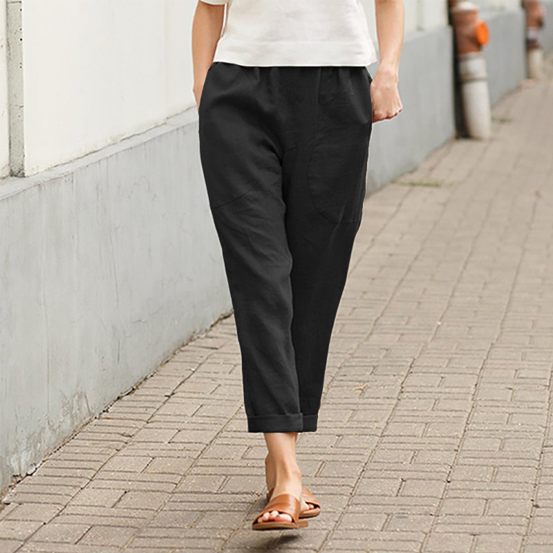 Pure Color Cotton And Linen Casual Pants