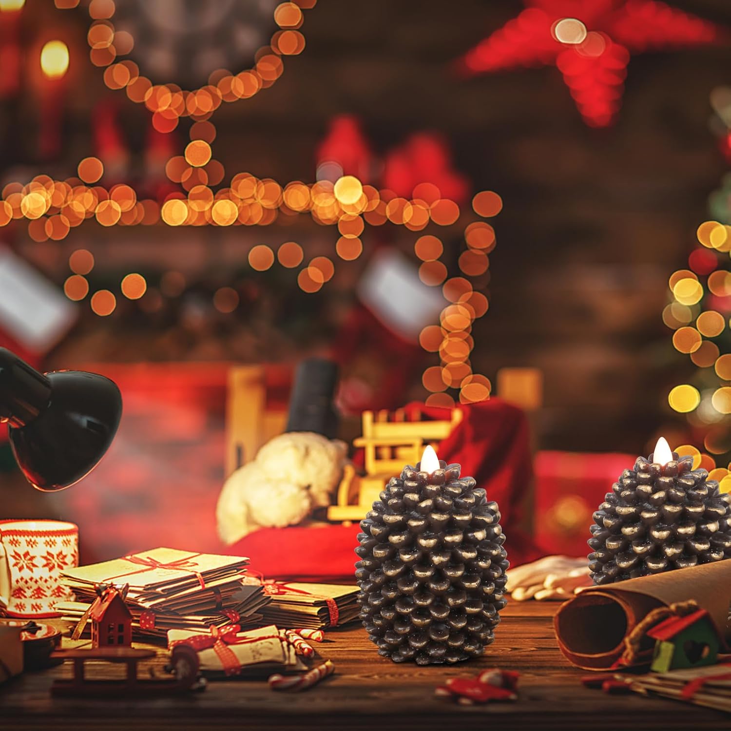 🎅2024 Christmas Promos🔥Flameless Pinecone Candles Battery Operated with 6 Hour Timer