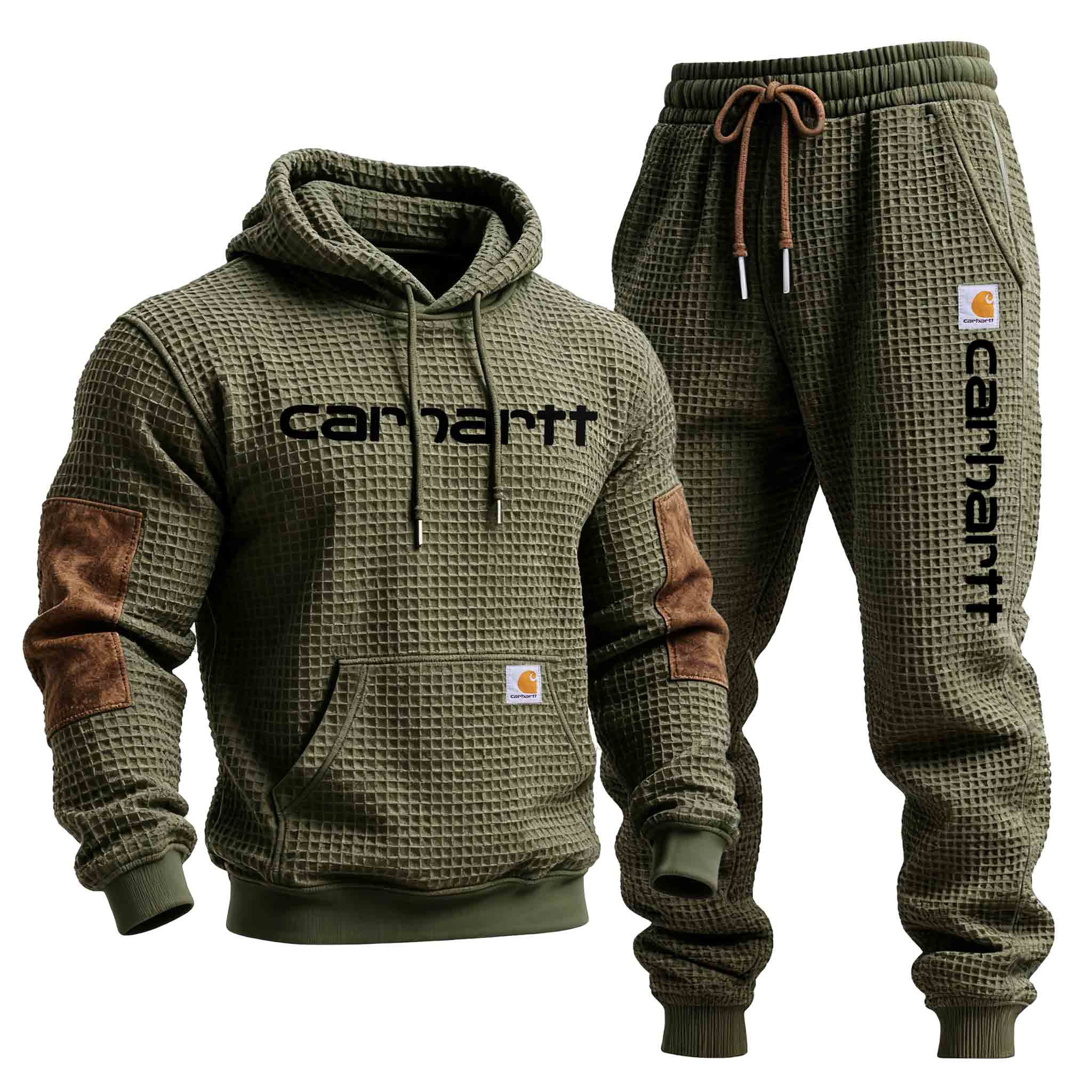Olive Green Carhartt Waffle Knit Hoodie and Jogger Set