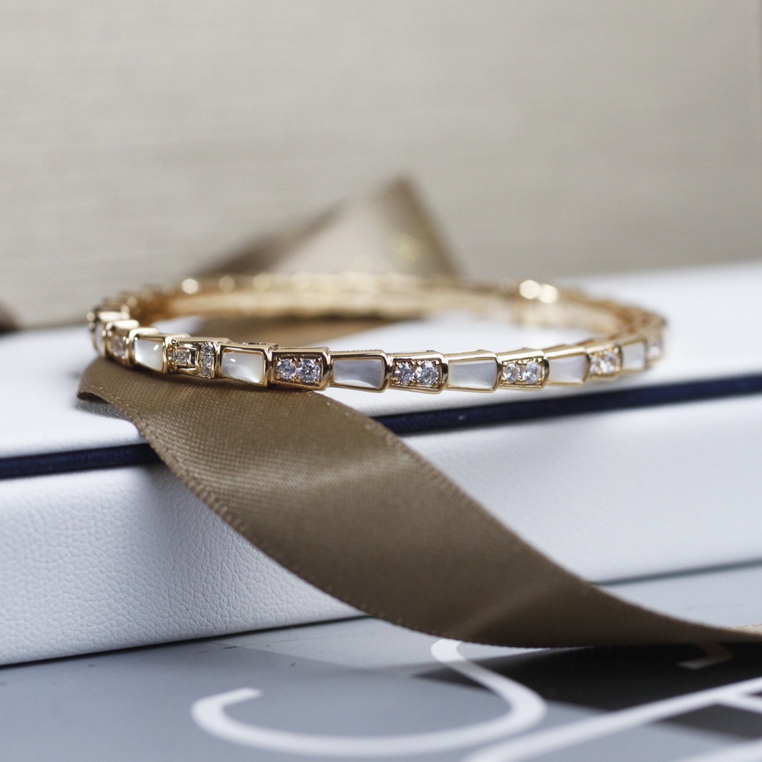 Bulgari White Mother-of-Pearl Snake Bone Bracelet