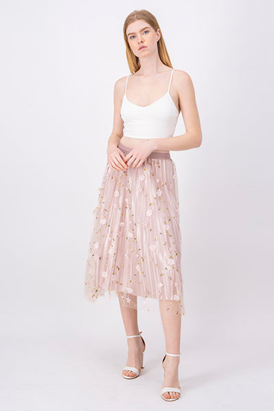 Floral Print Mesh Summer Midi Skirt