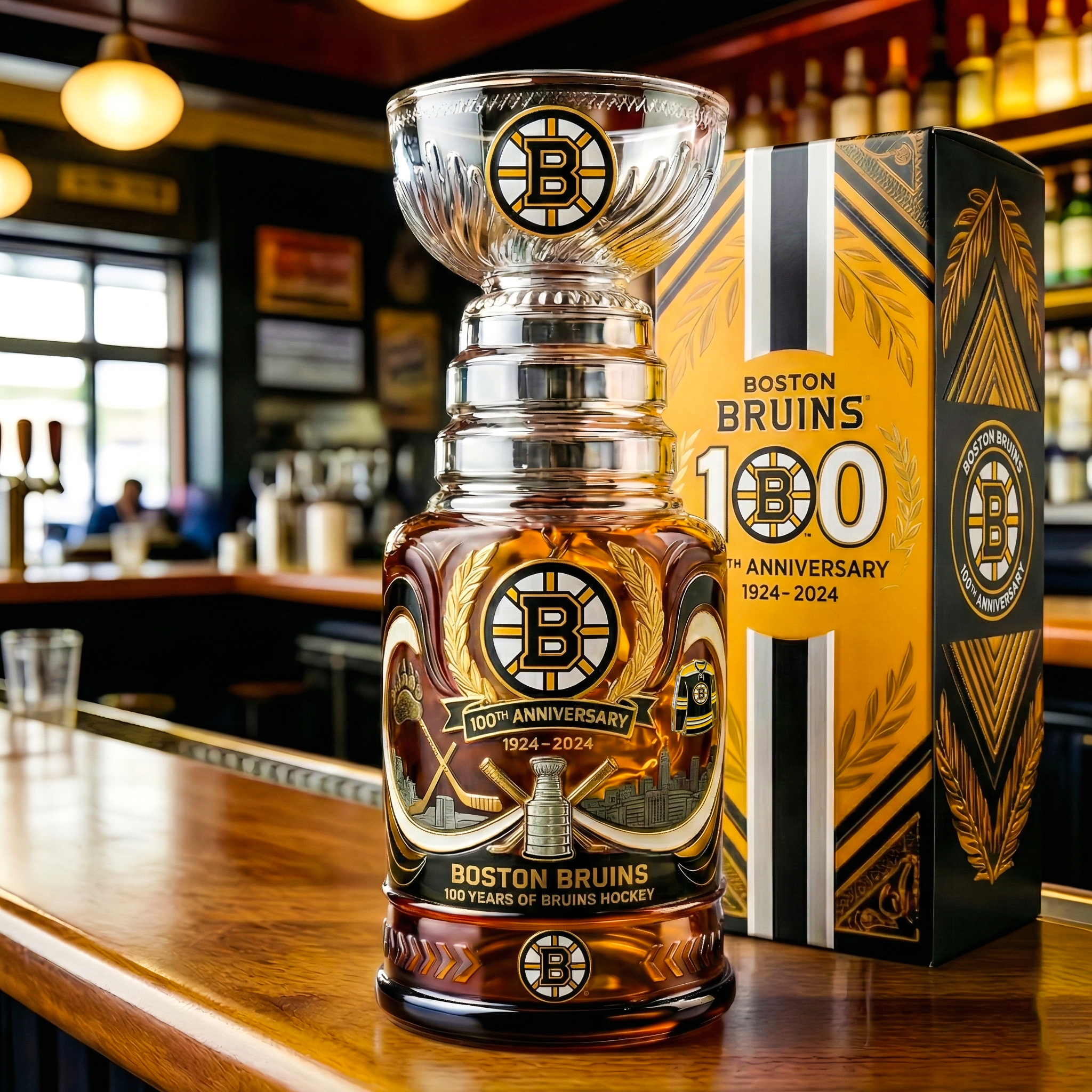 Boston Bruins 100th Anniversary Stanley Cup Whiskey Glass