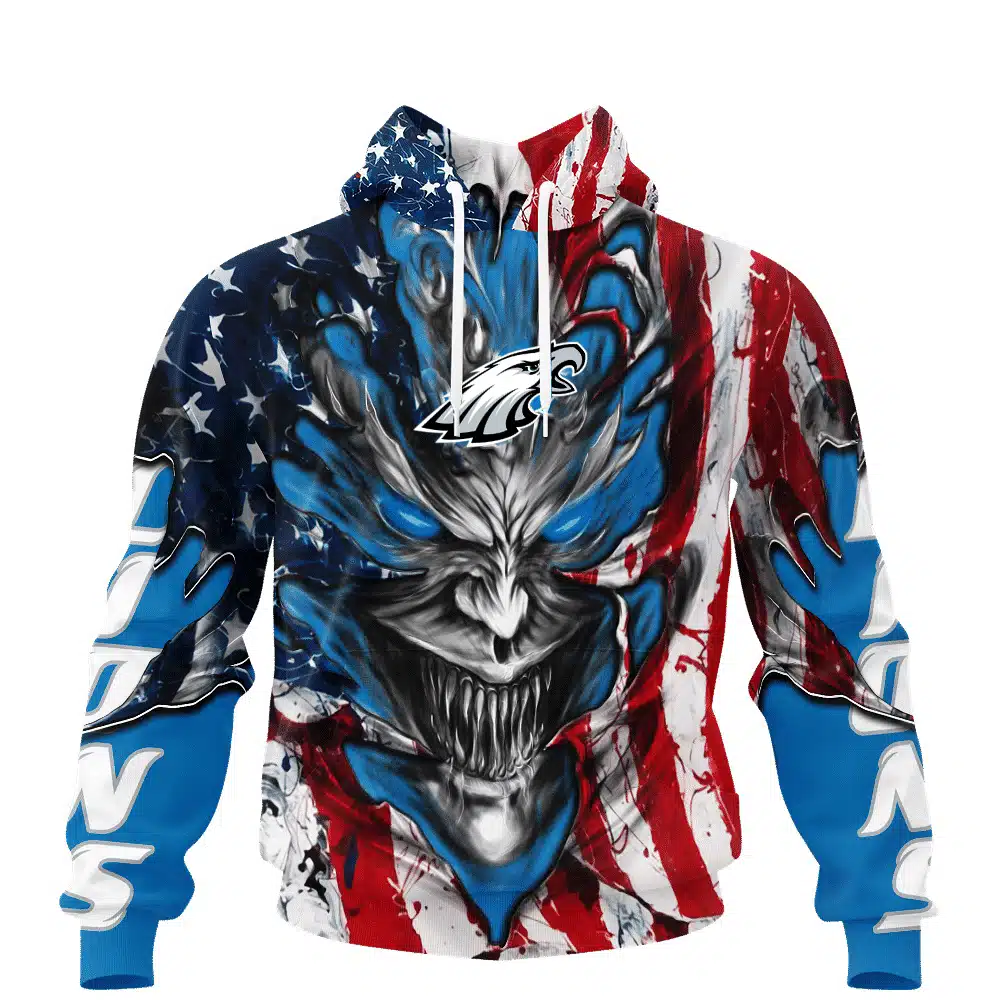 PHILADELPHIA EAGLES DEMON FACE AMERICAN FLAG-3D UNISEX HOODIE