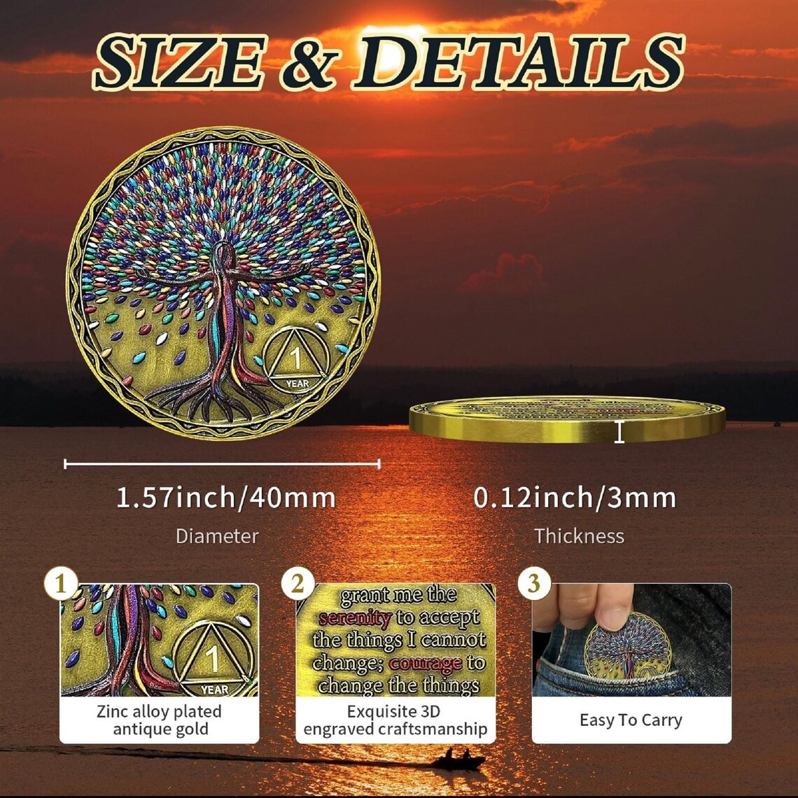 Colorful Tree of Life Recovery Token | Sober Gifts
