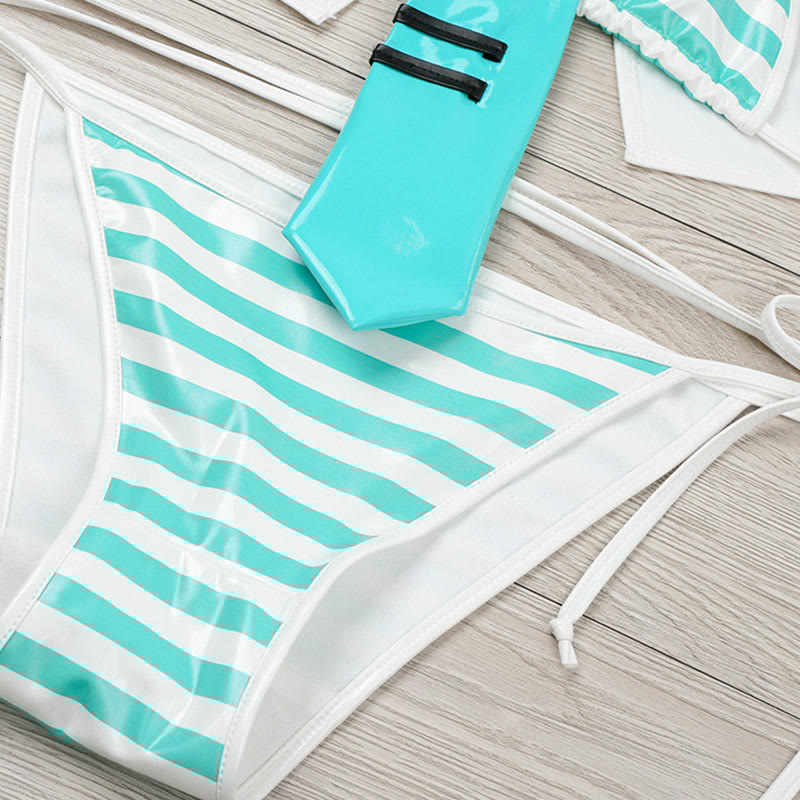 Stripe Bikini Tie Top Lingerie Set
