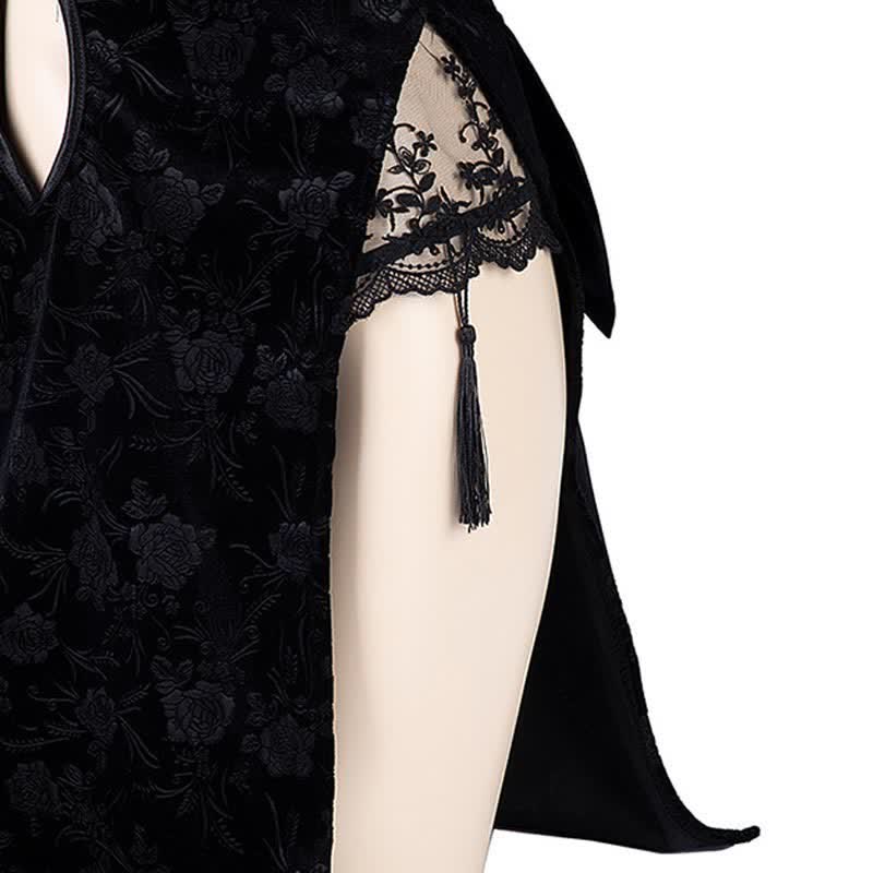 Halter Bow Decor Hollow Lace Cheongsam Dress Lingerie