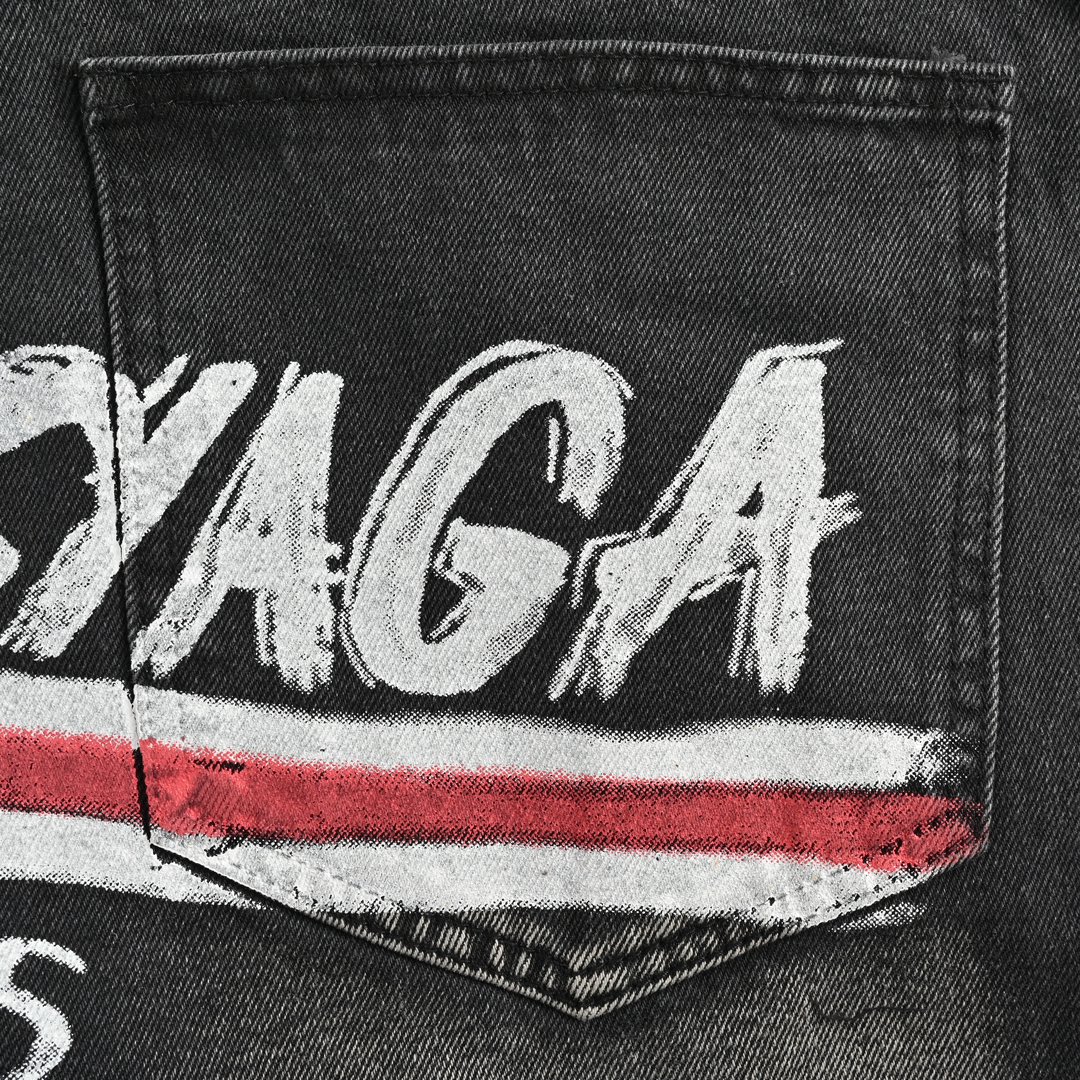 Balenciaga 24Fw Graffiti Cola Print Washed Jeans