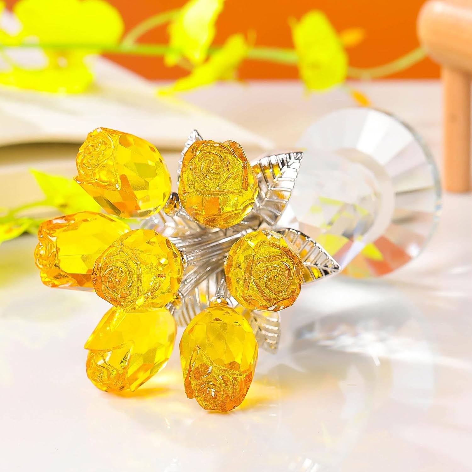 🔥ON SALE🔥Crystal Rose Flower Figurine with Vase
