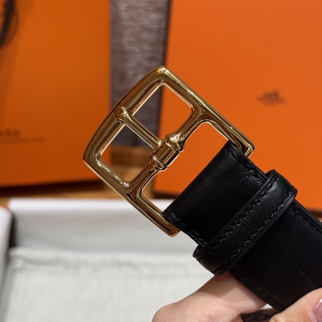 Hermès New Men's Double-Sided Pin Buckle Leather Belt 3.2cm Width