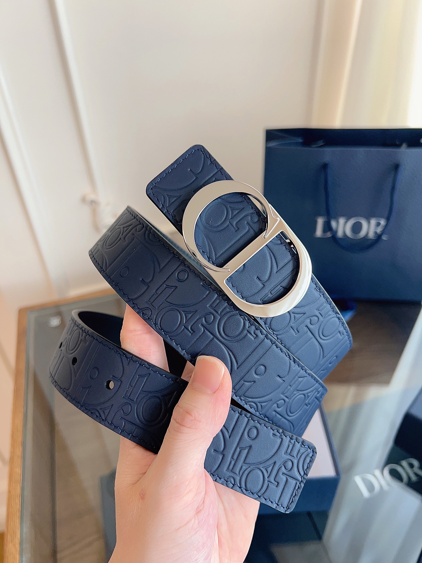 Dior embossed leather belt 3.5CM wide