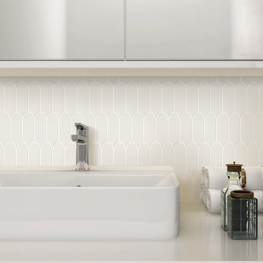 Beige Fish Scale Backsplash Peel and Stick Tile - Thicker Design