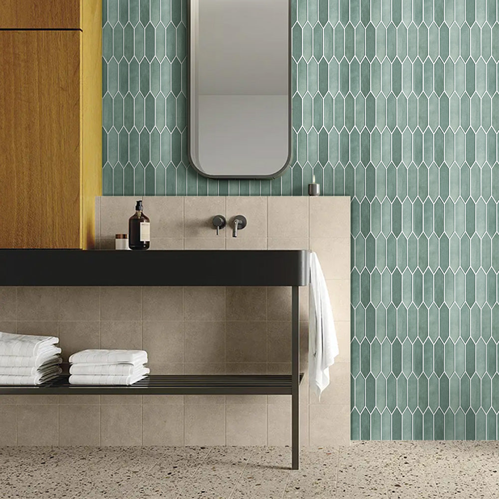 3D Green Matt Elongated Hexagon Peel and Stick Wall Tile