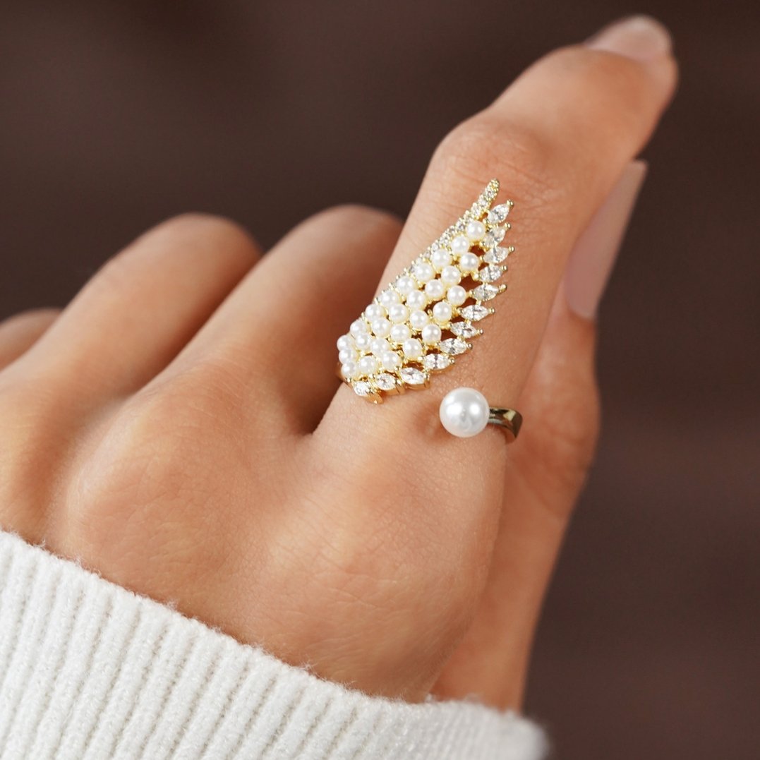 Pearl & Crystal Wing Wrap Ring