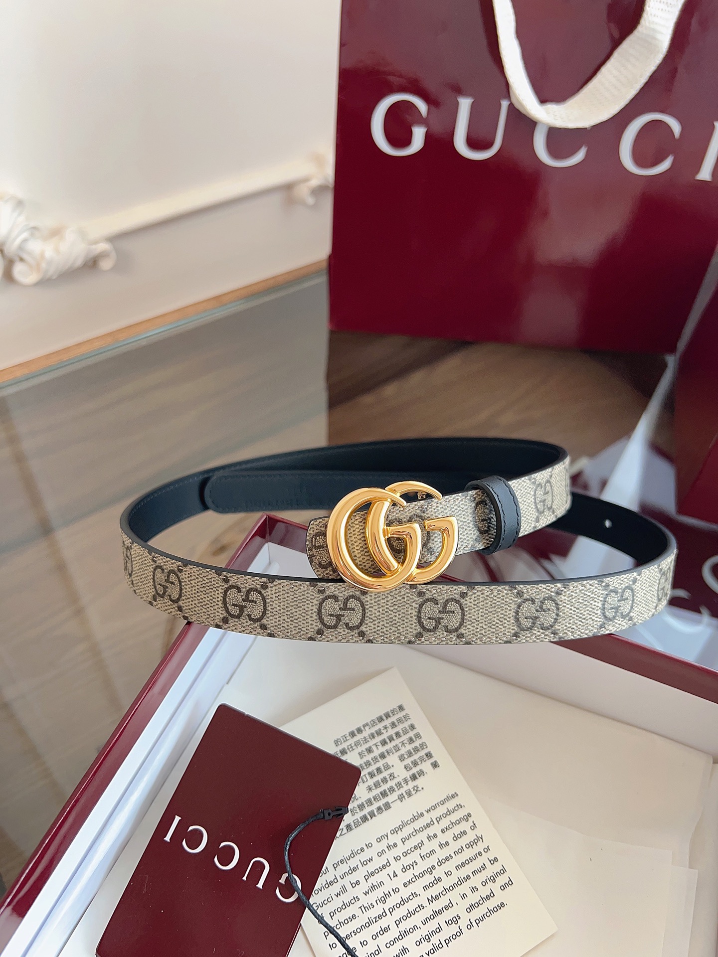 Gucci Double G steel buckle women's cowhide double-sided belt width 2.0cm