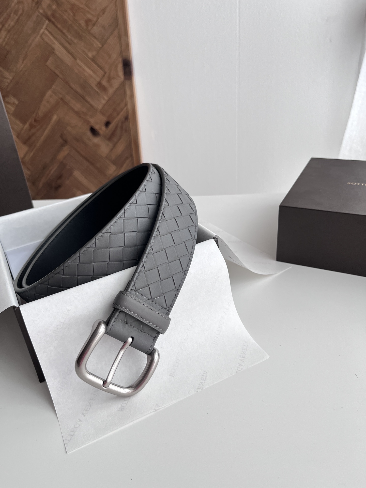 Bottega Veneta intreccio woven cowhide double-sided belt width 4.0cm