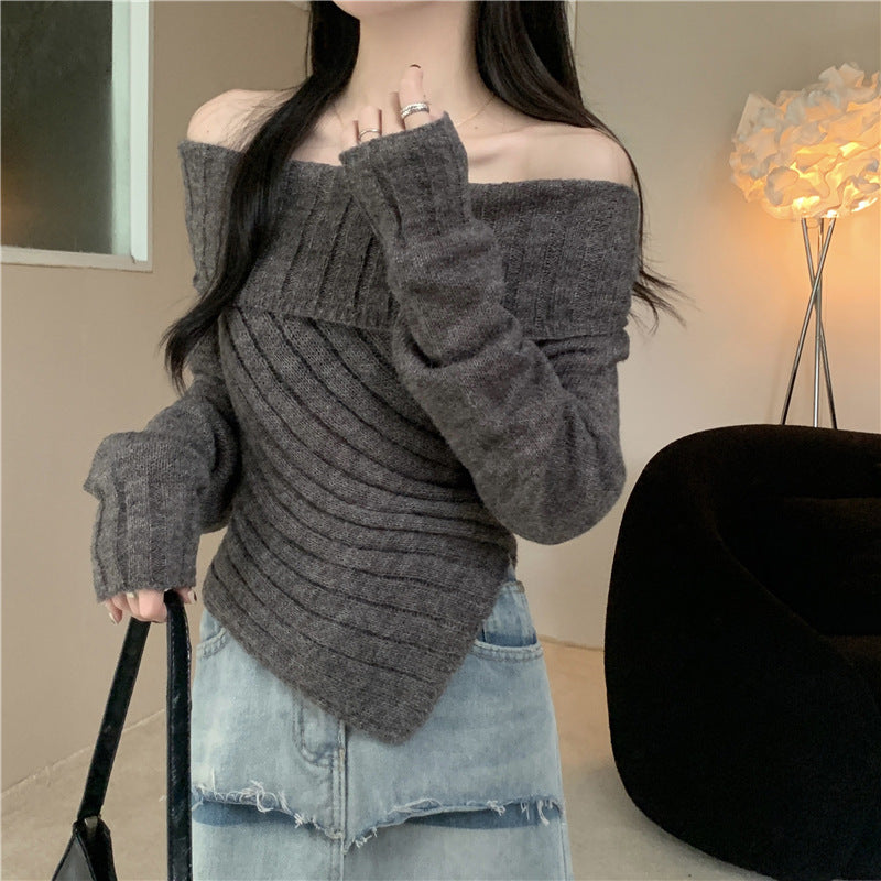 Women's Long Sleeve Off-Shoulder Sweater in Relaxed Style