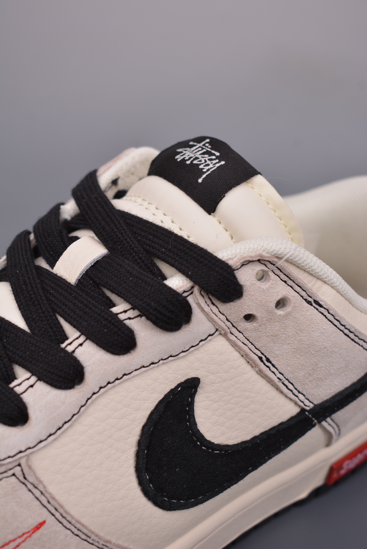 Stussy x Nike By You SB Dunk Low Retro SP Beige, Red and Black Embroidery MM1089-031