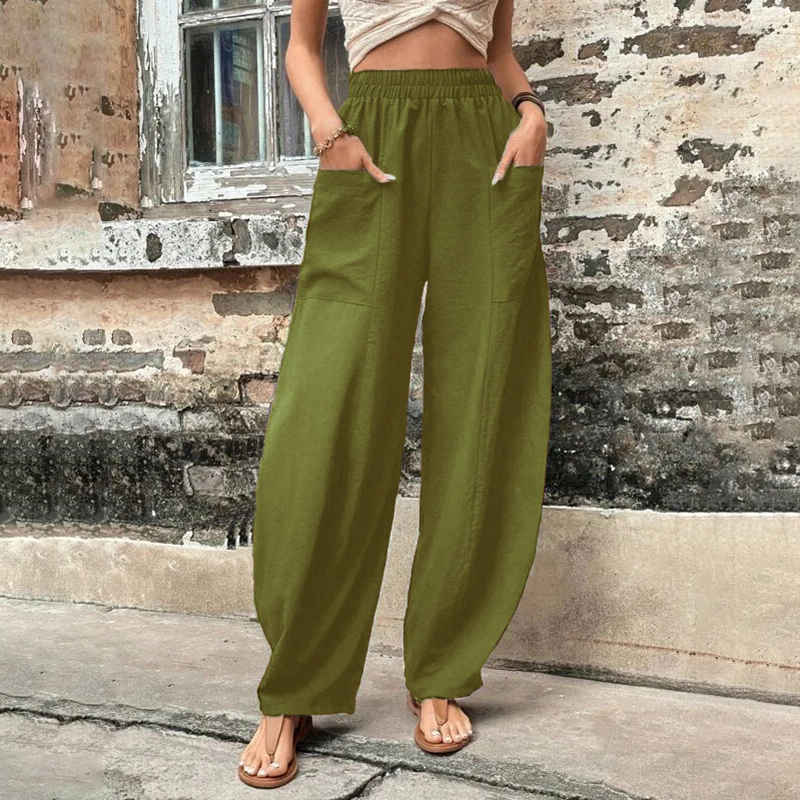 Solid Pocket Loose Casual Pants