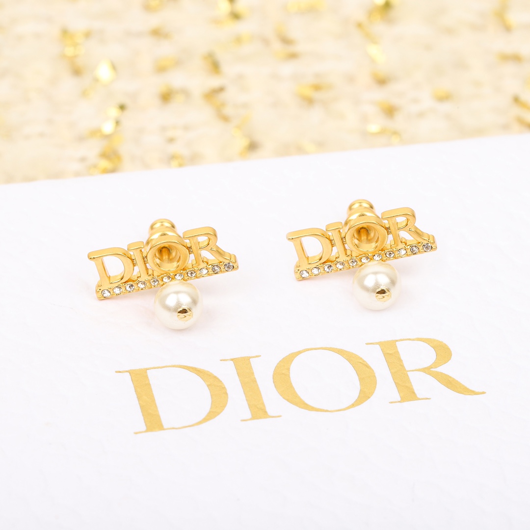 Dior Alphabet Pearl Stud Earrings
