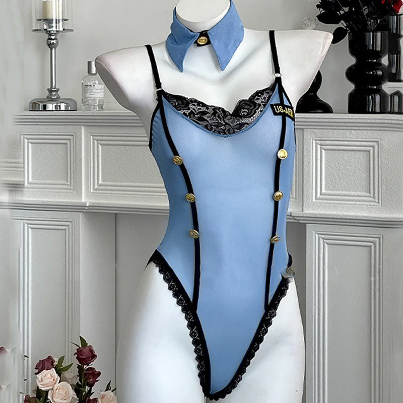Cosplay Policewoman Uniform See-through Jumpsuit Lingerie
