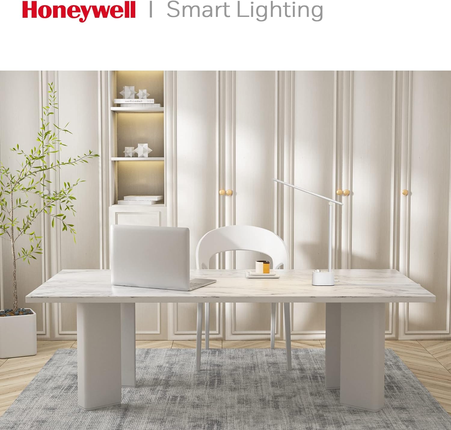 Honeywell Desk Lamp Home Office - LED Lighting with Charging Station A+C USB Port for Small Spaces Bedroom Reading Crafts HWT-H01 Black