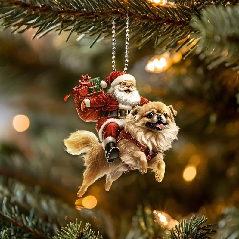 Happy Santa and Dog Ornament