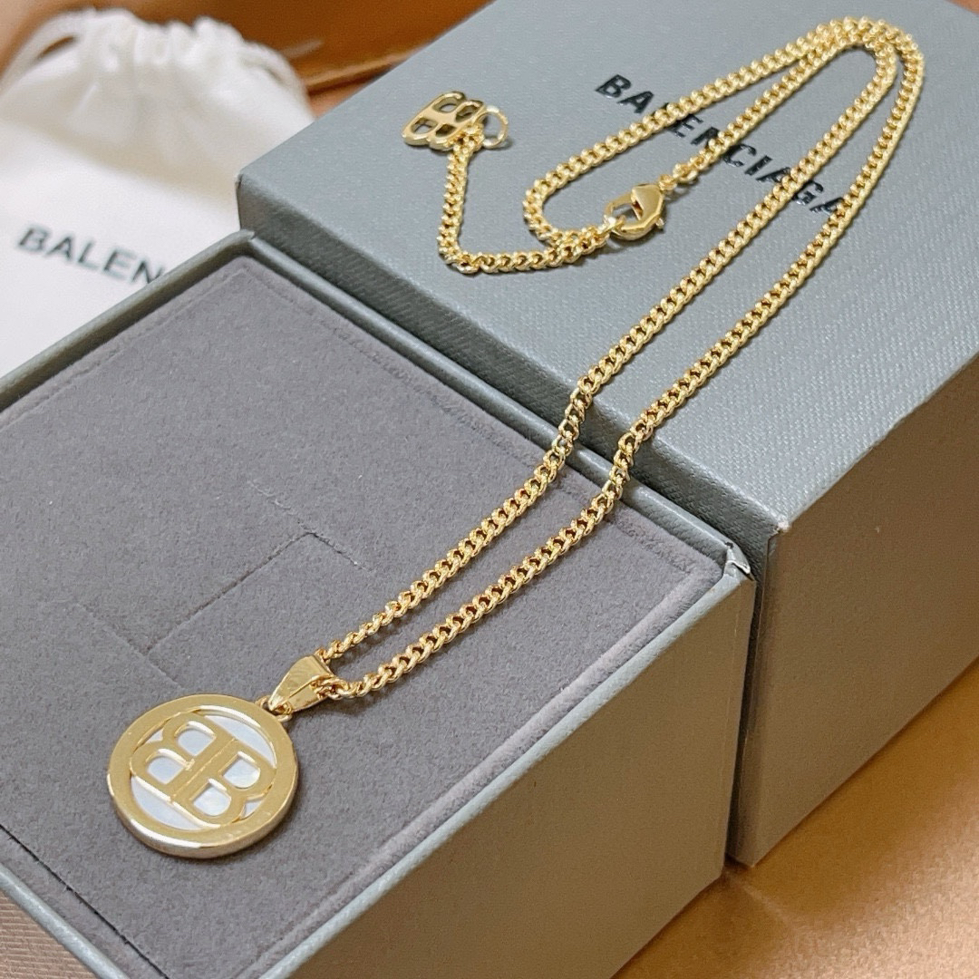 Balenciaga BB Round Brand Chain Necklace
