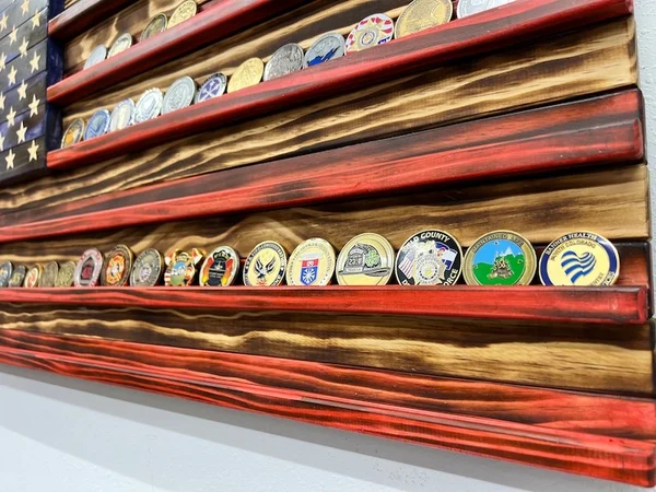 Handmade US Flag Challenge Coin Display