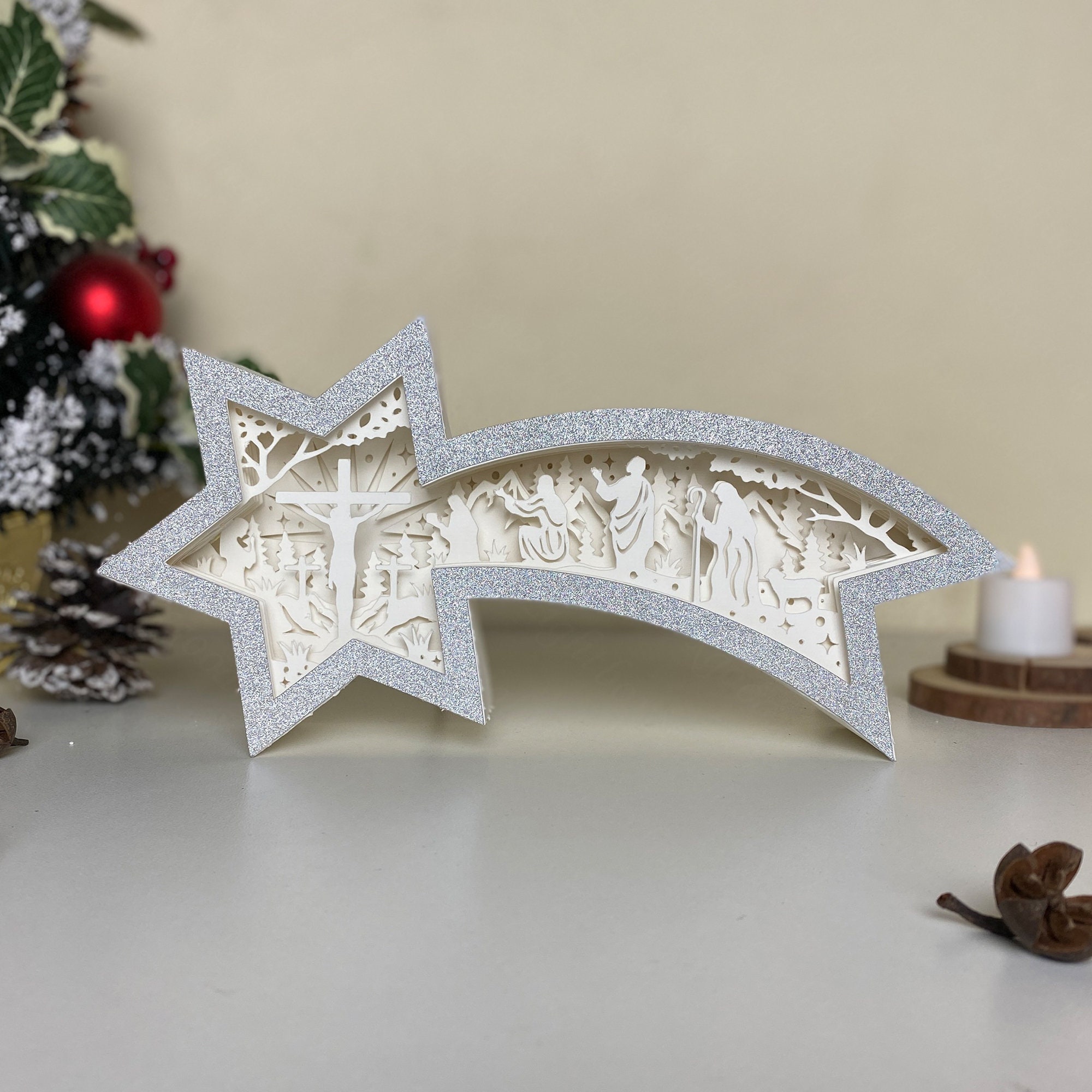 ✨🙏 Christmas Jesus Wooden Silhouette Star Lamp