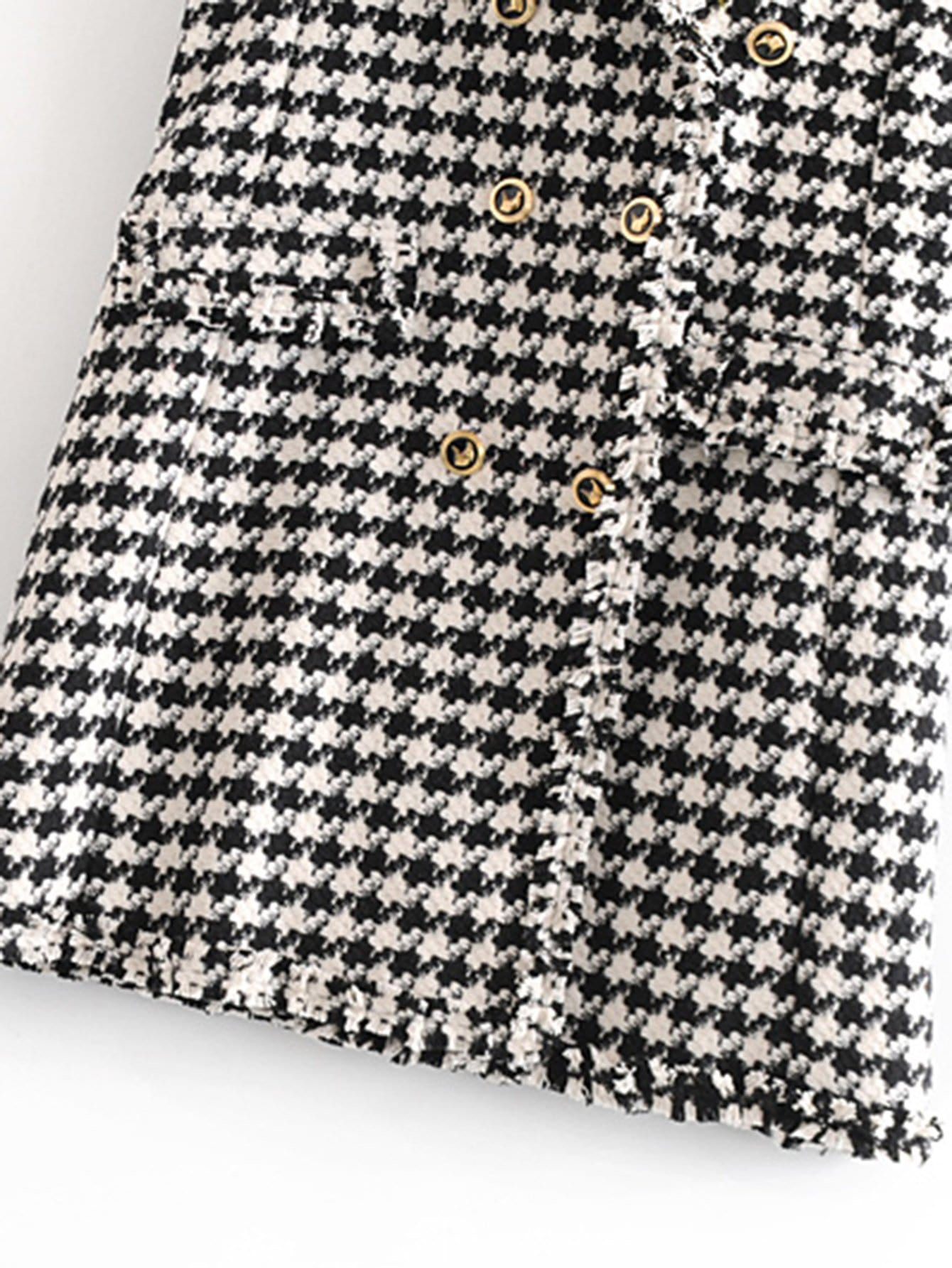 Double Breasted Houndstooth Tweed Outerwear