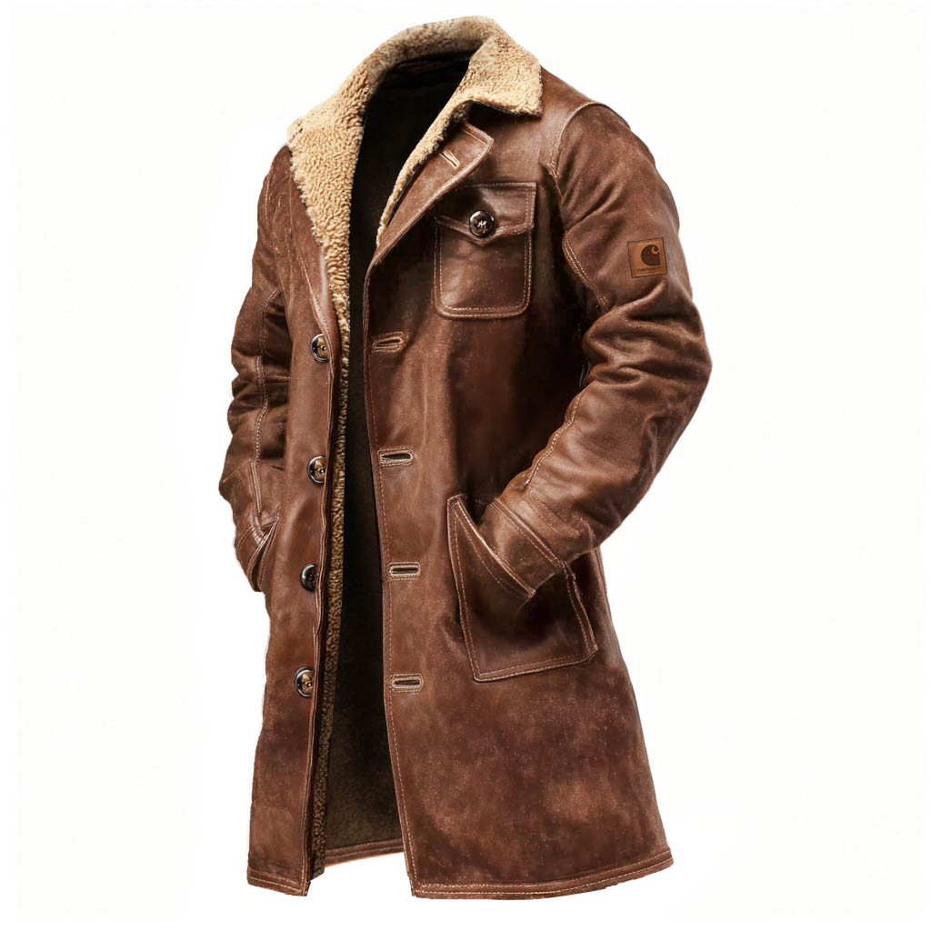 Men's Vintage Dark Brown Suede Leather Faux Fur Jacket Shearling Coat