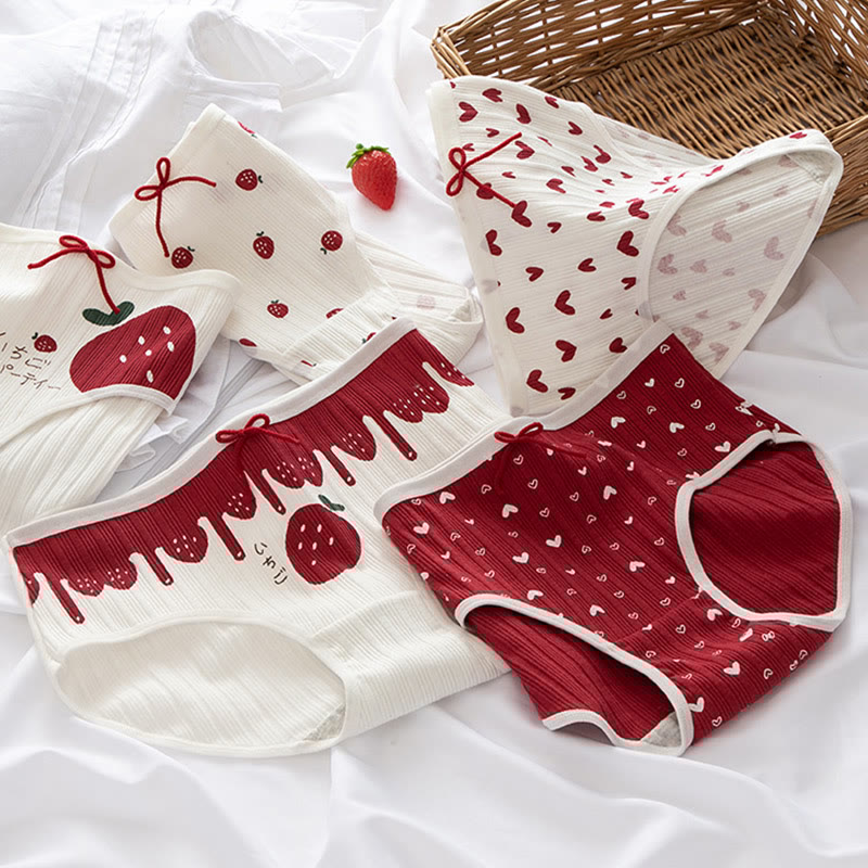5 Pack Heart Strawberries Print Panty Set