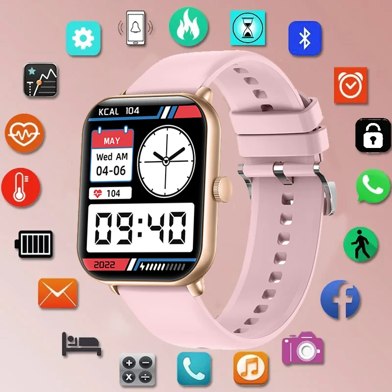 Women's HD Bluetooth Call Smartwatch 1.96-inch full-screen Touch temperature Monitor Multi-Sport mode Smartwatch for Android iOS