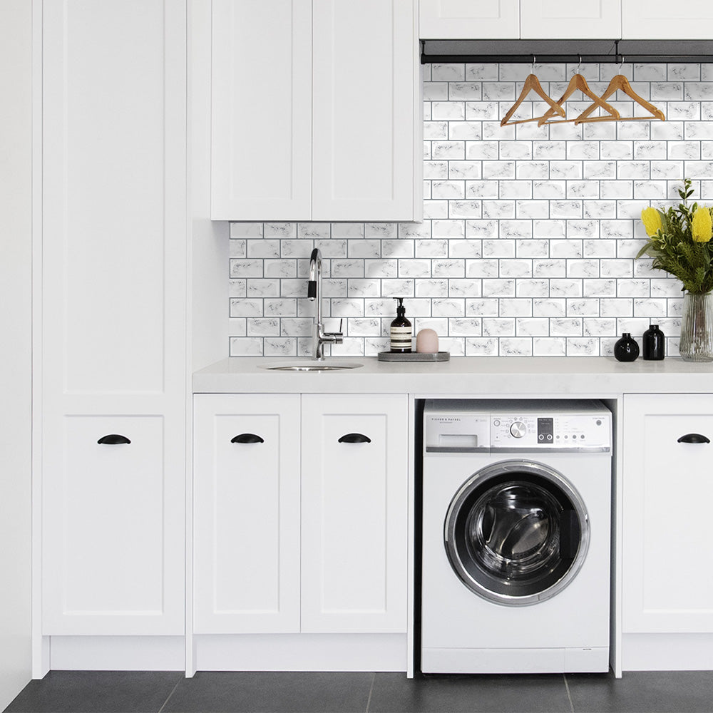 Carrara Marble Subway Peel and Stick Tile Backsplash - Thicker Design