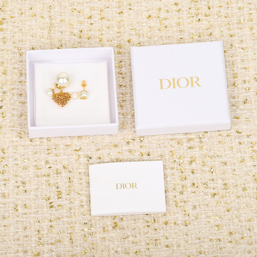 Dior Limited Edition Hollow Heart Pearl Earrings