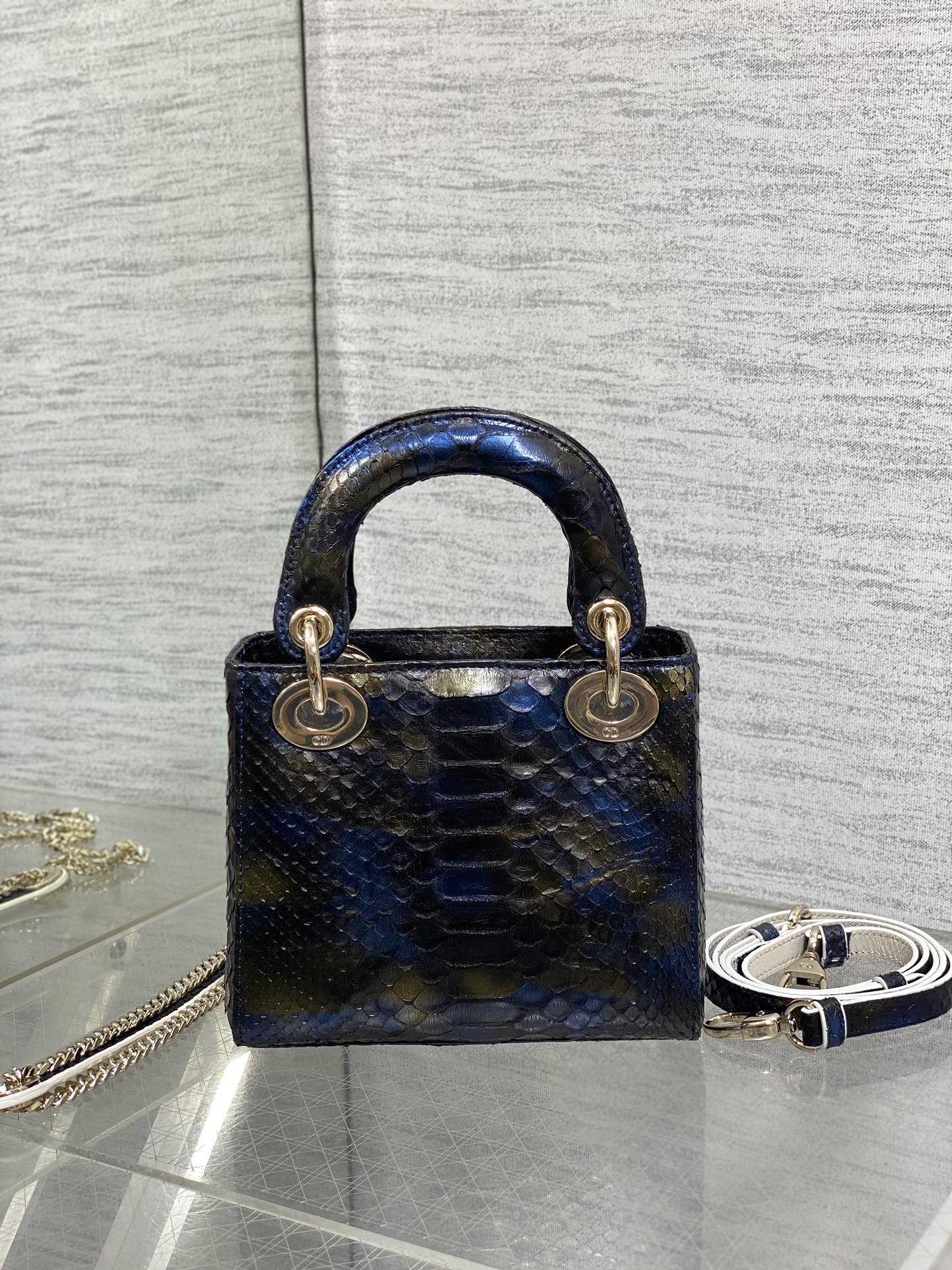 Dior Lady three-grid rare snakeskin Princess Diana bag