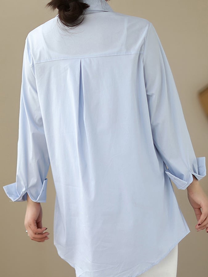 Women's Cotton Fashion Tie Waist Lapel Long Sleeve Shirt