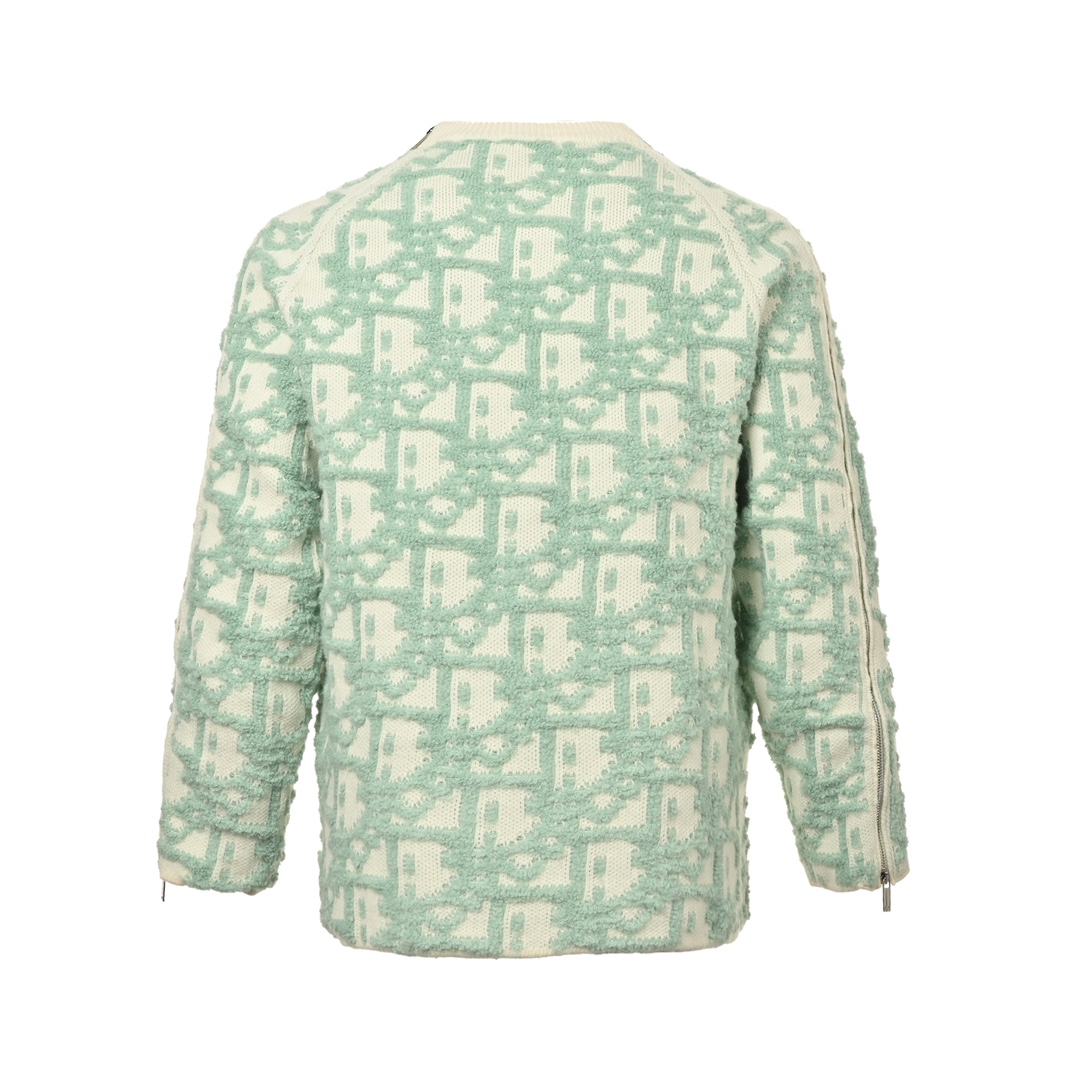 Dior 24Fw heavy-duty all-over CD jacquard sleeve shoulder oblique zipper sweater
