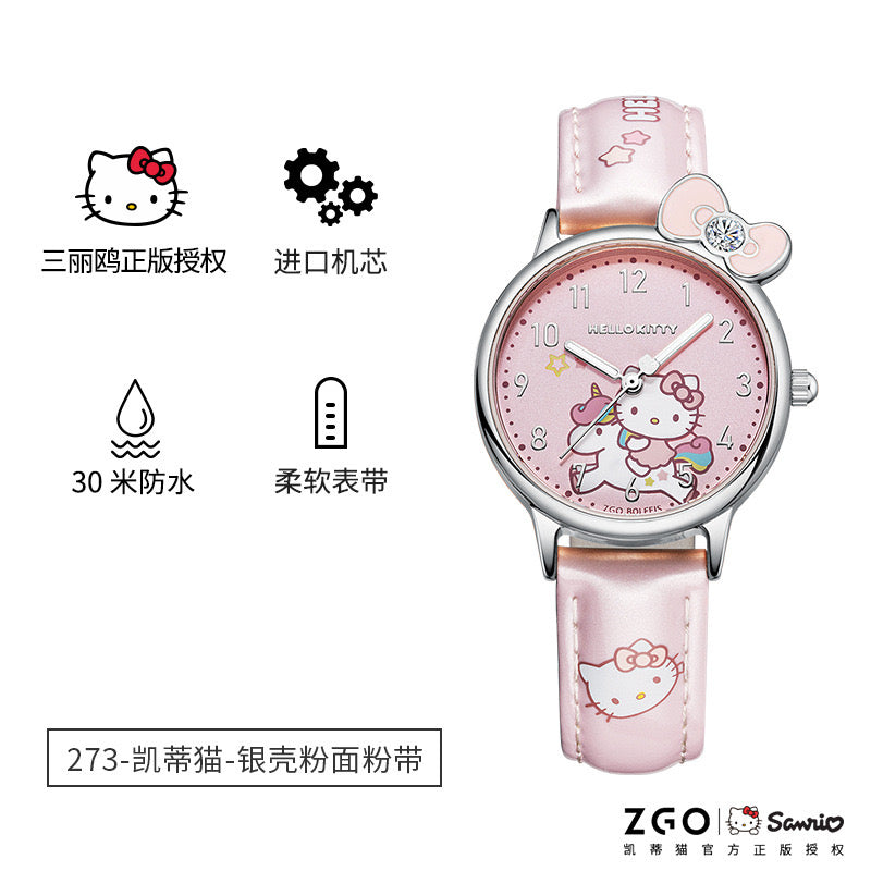 Sanrio Classic Simple Leather Analog Quartz Wrist Watch Waterproof Luminous Case Arabic Numerals Casual Dress Watches