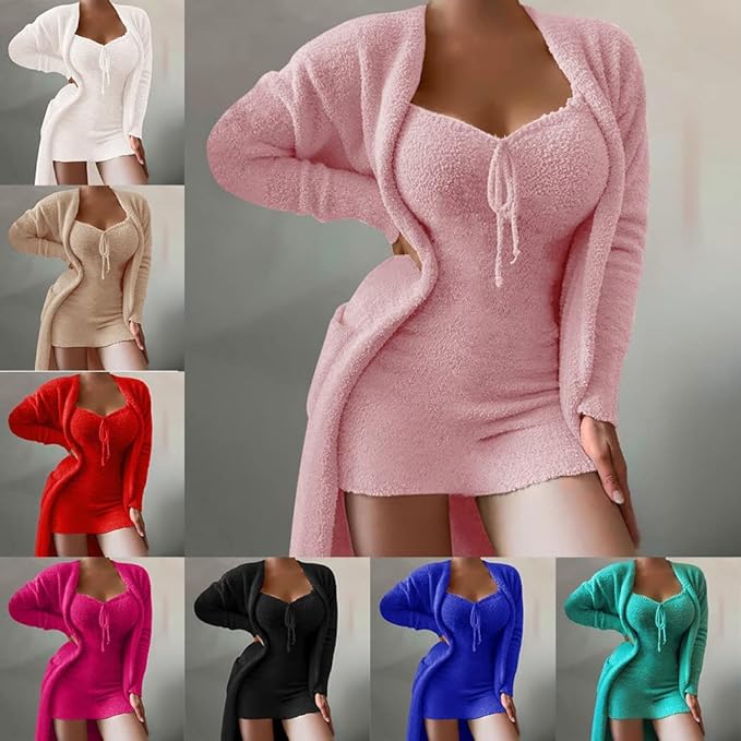 Plush Casual Dress Set（Two-piece set-Dress X1+ Jacket X1）