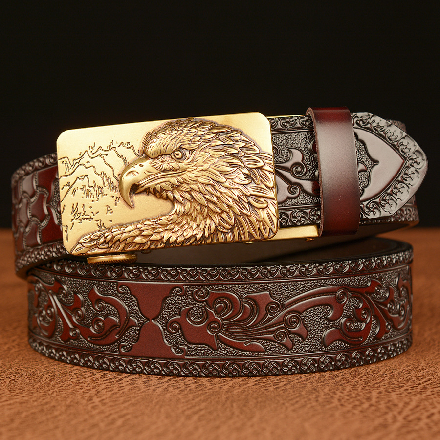 Bald Eagle Cowboy Leather 3D Manual Engraved Belt